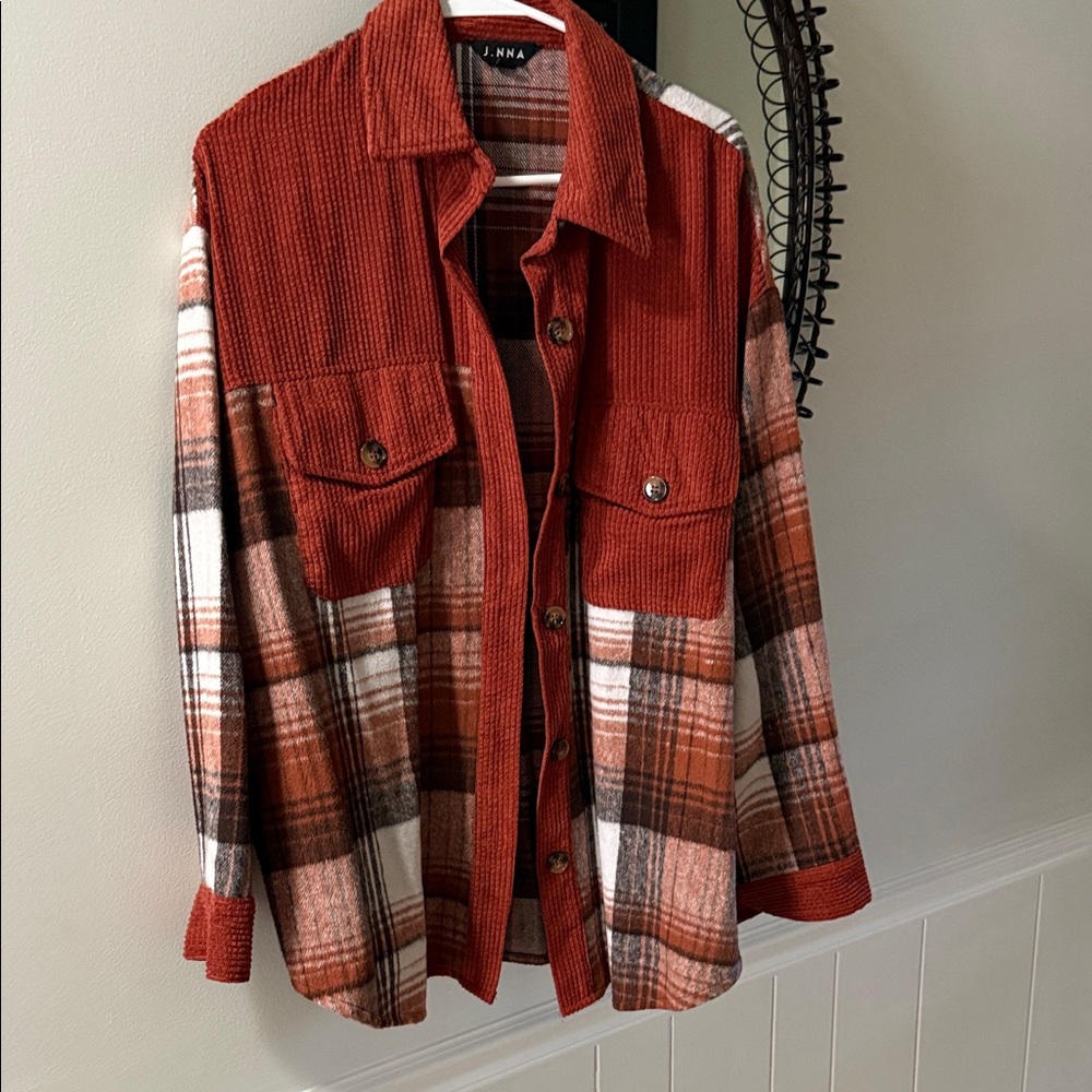 J. NNA Red and Brown Plaid Shacket